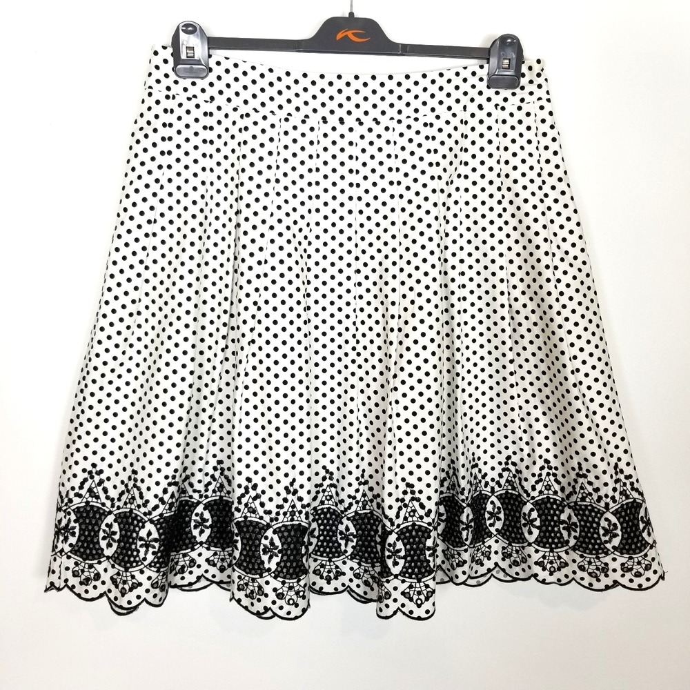 Talbots Women Polka Dot Midi Skirt Sz 16 Lined Summer Cottagecore Black White